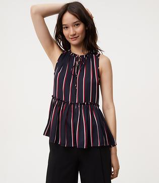 Loft Striped Shirred Peplum Shell