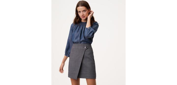 Loft Plaid Button Wrap Skirt