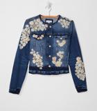 Loft Pressed Floral Collarless Denim Jacket