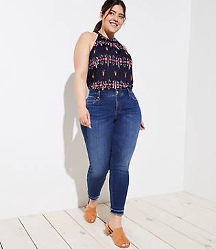 Loft Plus Double Frayed Skinny Ankle Jeans In Dark Stonewash