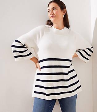Loft Plus Striped Mock Neck Side Button Sweater