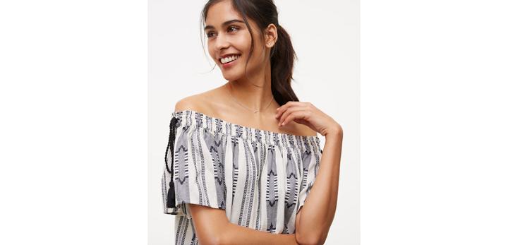 Loft Striped Side Tie Off The Shoulder Top