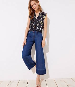 Loft Cotton Linen Wide Leg Jeans In Original Mid Stonewash
