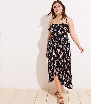 Loft Plus Loft Beach Floral Tie Waist Wrap Dress