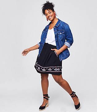 Loft Plus Embroidered Pull On Pocket Skirt