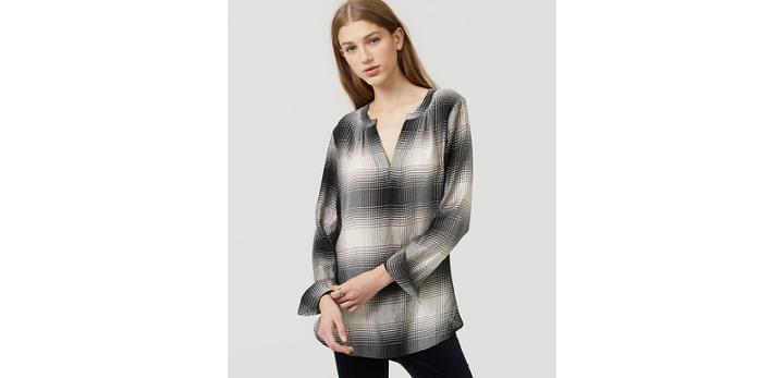 Loft Plaid Split Neck Shirt