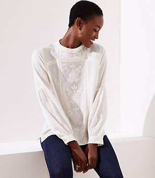 Loft Floral Embroidered Stripe Blouse