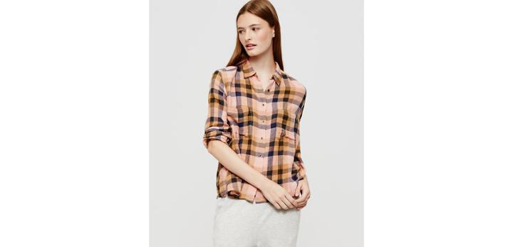 Loft Lou & Grey Plaid Cropped Button Down Shirt