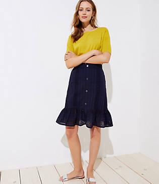 Loft Eyelet Button Front Ruffle Skirt