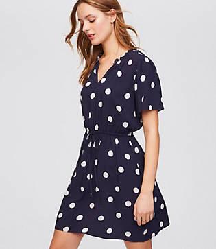 Loft Polka Dot Tie Waist Dress