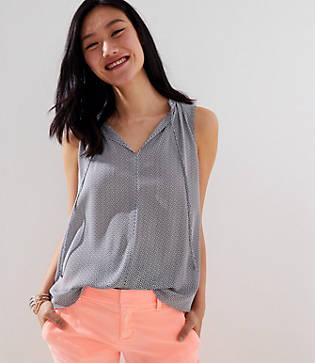 Loft Petaled Ruffle Tie Neck Mixed Media Shell