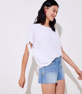 Loft Rainbow Embroidered Cut Off Denim Shorts
