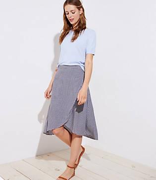 Loft Gingham A-line Wrap Skirt