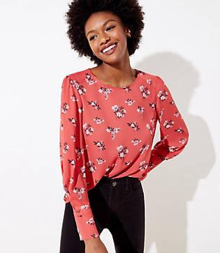 Loft Floral Pleated Cuff Blouse