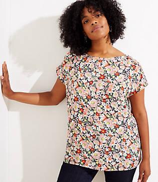 Loft Plus Floral Mixed Media Dolman Tee