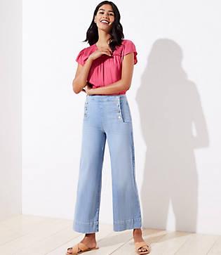 Loft Sustainable Style Sailor Wide Leg Crop Jeans In Vivid Light Indigo Wash