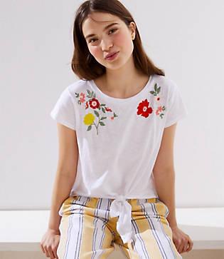 Loft Beach Embroidered Tie Hem Tee