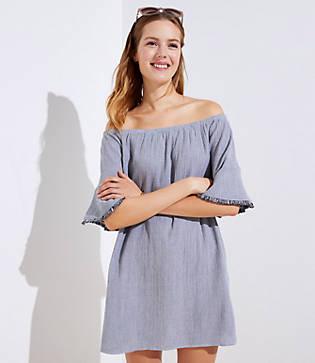 Loft Beach Off The Shoulder Fringe Cuff Dress
