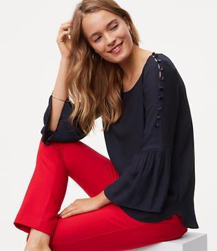 Loft Shoulder Button Bell Sleeve Top