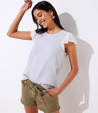 Loft Pointelle Flutter Sleeve Sweater