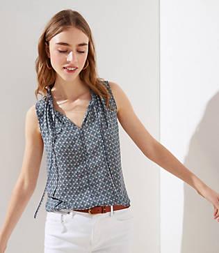 Loft Garden Mixed Media Tie Neck Shell