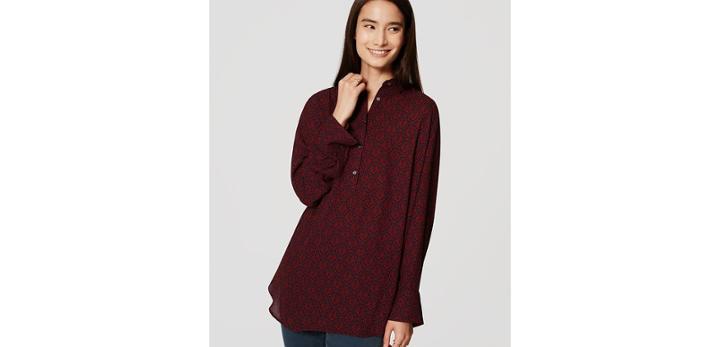 Loft Filigree Shirred Henley Tunic