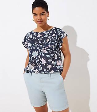 Loft Ruffle Sleeve Gallery Neck Linen Tee - B