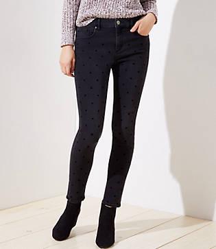 Loft Curvy Dotted Skinny Jeans In Black