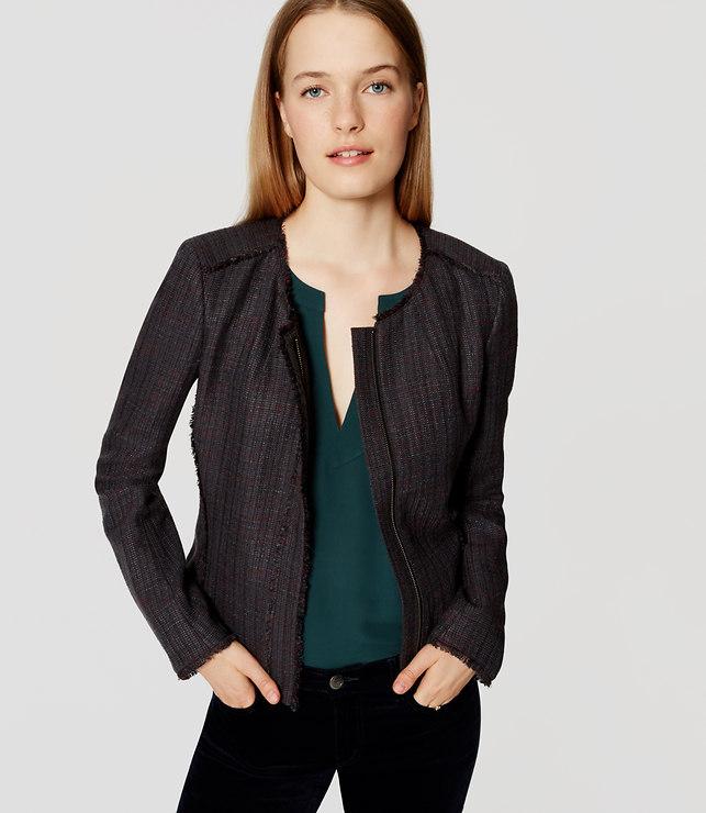 Loft Fringe Tweed Zip Jacket
