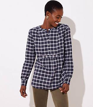 Loft Plaid Bib Tunic Blouse