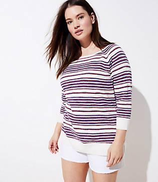 Loft Plus Striped 3/4 Sleeve Sweater