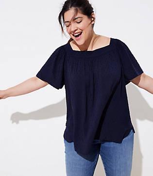 Loft Plus Dotted Fluid Square Neck Top