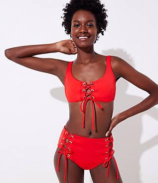 Loft Solid Lace Up Grommet Bikini Top