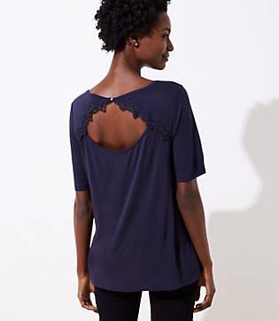 Loft Lace Trim Back Cutout Tee