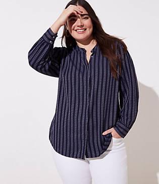 Loft Plus Textured Stripe Crossover Back Utility Blouse