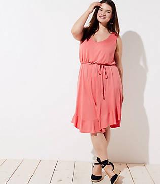 Loft Plus Tie Waist Flounce Dress