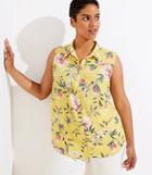 Loft Plus Floral Mixed Media Button Down Shell