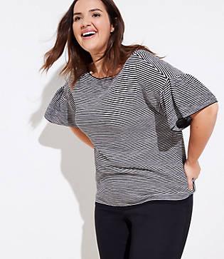 Loft Plus Striped Flutter Sleeve Boatneck Sweater