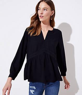 Loft Lace Trim Peplum Blouse