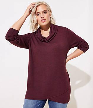 Loft Plus Crossover Hem Cowl Neck Top