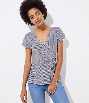 Loft Dotted Stripe Tulip Sleeve Wrap Top