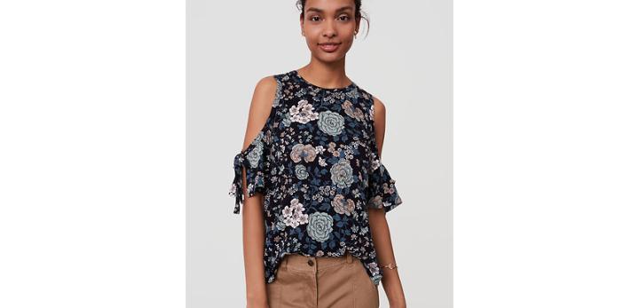 Loft Floral Tie Cold Shoulder Tee