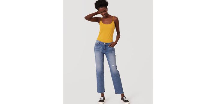 Loft Straight Crop Jeans In Destructed Stonewash