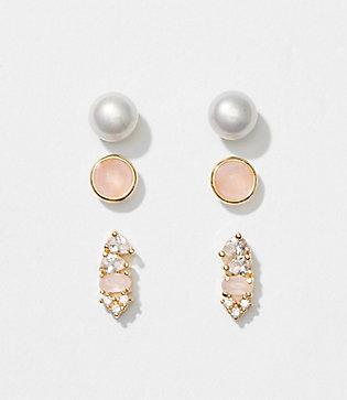 Loft Pearlized Stone Stud Earring Set