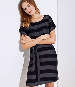 Loft Striped Petal Sleeve Tie Waist Dress