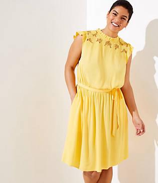 Loft Plus Floral Lace Yoke Ruffle Dress