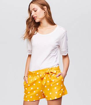 Loft Polka Dot Tie Waist Shorts