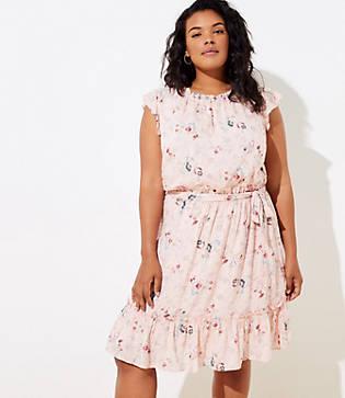 Loft Plus Floral Clip Dot Flounce Dress