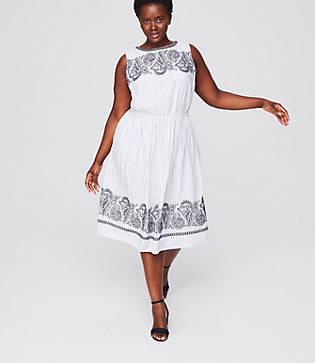 Loft Plus Embroidered Stripe Midi Dress