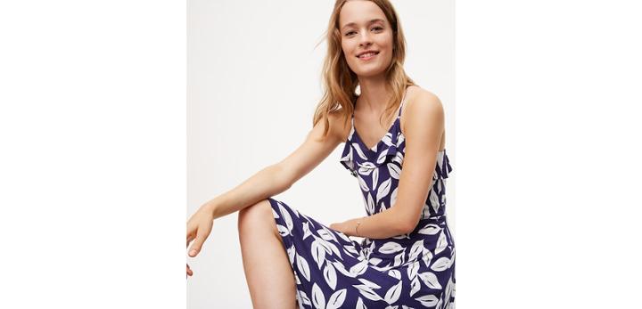 Loft Leafy Ruffle Flare Dress